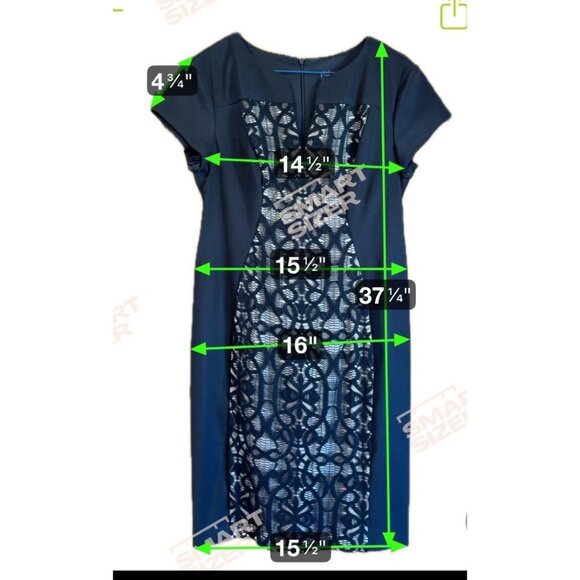 Dressbarn Collection Dress Black Lace Panel Size 10P Stretch Short Sleeve - Picture 9 of 9